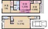 大阪府摂津市一津屋2丁目の賃貸テラスハウスの間取り