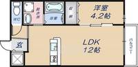 大阪府東大阪市下六万寺町2丁目の賃貸アパートの間取り