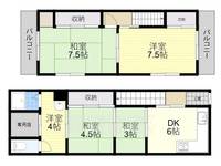 大阪府堺市堺区昭和通3丁の賃貸テラスハウスの間取り