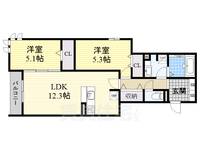 大阪府高槻市上田辺町の賃貸アパートの間取り