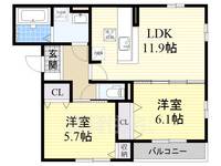 大阪府高槻市野田1丁目の賃貸アパートの間取り