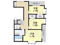 大阪府茨木市玉櫛1丁目の賃貸マンションの間取り