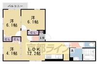 京都府京都市右京区嵯峨折戸町の賃貸アパートの間取り