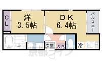 京都府京都市山科区東野中井ノ上町の賃貸アパートの間取り