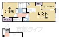 京都府木津川市加茂町里中門伝の賃貸アパートの間取り