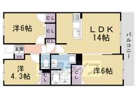 京都府京都市右京区西院四条畑町の賃貸マンションの間取り