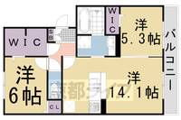 京都府長岡京市奥海印寺太鼓山の賃貸アパートの間取り