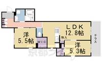 京都府京都市西京区嵐山朝月町の賃貸アパートの間取り