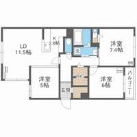 北海道札幌市西区山の手二条6丁目(マンション)の賃貸物件301の間取り