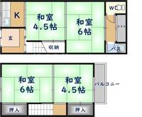 大阪府東大阪市若江本町4丁目(テラスハウス)の賃貸物件2号室の間取り
