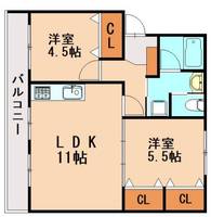福岡県福岡市城南区樋井川6丁目(マンション)の賃貸物件404の間取り