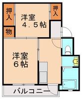 福岡県北九州市若松区原町(マンション)の賃貸物件2-509の間取り