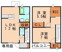 福岡県福岡市東区下原3丁目(テラスハウス)の賃貸物件1の間取り