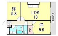 兵庫県宝塚市鹿塩1丁目(アパート)の賃貸物件の間取り