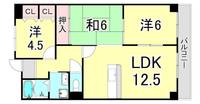 兵庫県西宮市門戸東町(マンション)の賃貸物件の間取り
